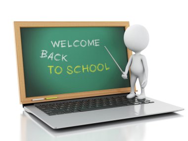 dizüstü bilgisayar ile 3D beyaz insanlar. Online Eğitim kavramı