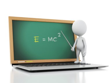 dizüstü bilgisayar ile 3D beyaz insanlar. Online Eğitim kavramı