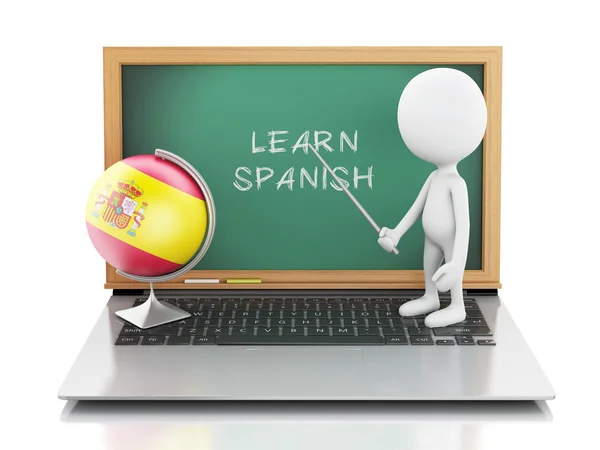 3d white people with laptop. Learn spanish concept. — Stock Photo, Image