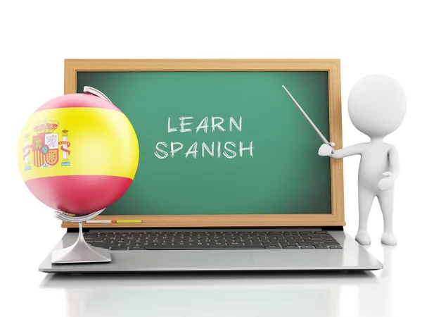 3d white people with laptop. Learn spanish concept. — Stock Photo, Image