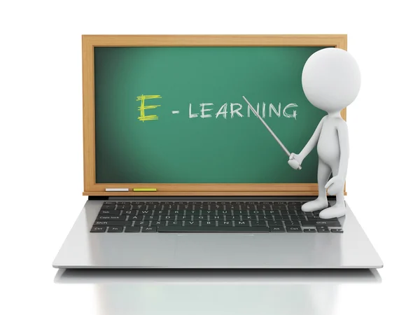 3D-witte mensen met laptop. e - learning concept. — Stockfoto