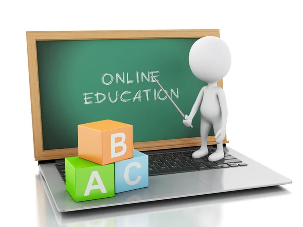 3D-witte mensen met laptop. Online onderwijs concept — Stockfoto