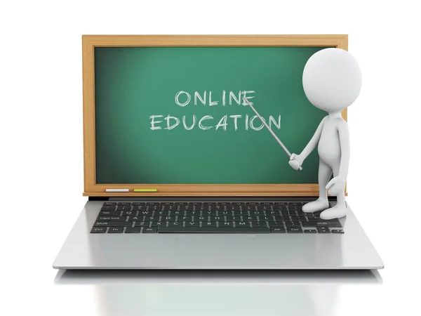 3D-s fehér emberek laptop. Online oktatási koncepció — Stock Fotó