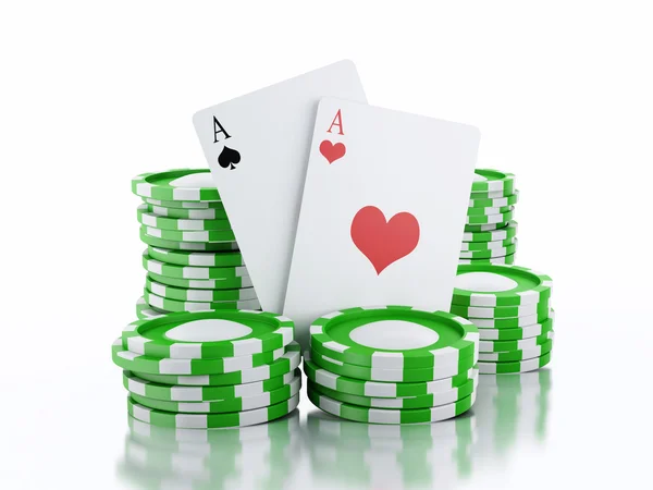 3d casino tokens and playing cards. Isolated white background — Stock Photo, Image