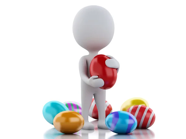 3d white people holds Easter egg in a hand. — Stock Photo, Image