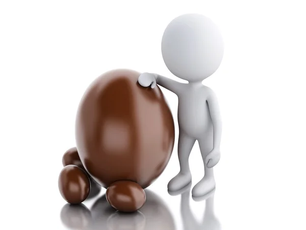 3d white people standing next to an Easter egg. — Stock Photo, Image