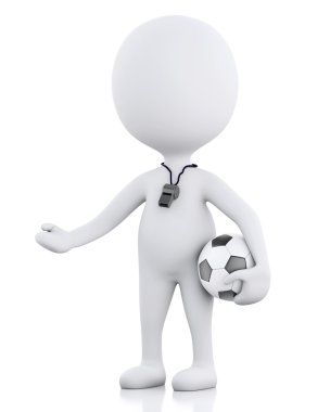 3D beyaz insanlar futbol koçu. İzole beyaz arka plan