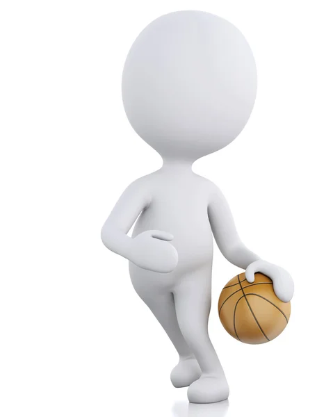 3d white basketball player with ball. — Stock Photo, Image