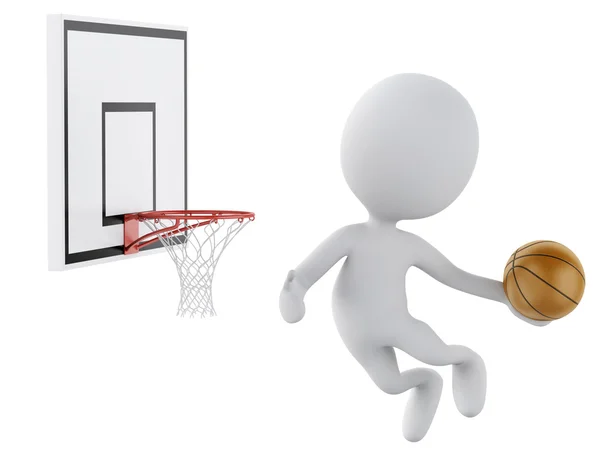 3D білі люди грають в баскетбол, намагаючись забити . — стокове фото