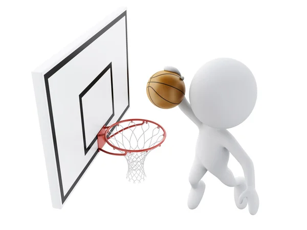 3d white people playing basketball trying to score. — Stock Photo, Image