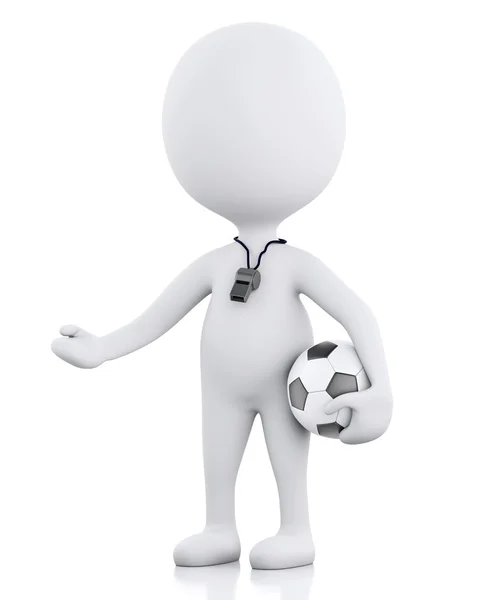 3D προπονητής ποδοσφαίρου λευκούς ανθρώπους. Απομονωμένες λευκό φόντο — Φωτογραφία Αρχείου