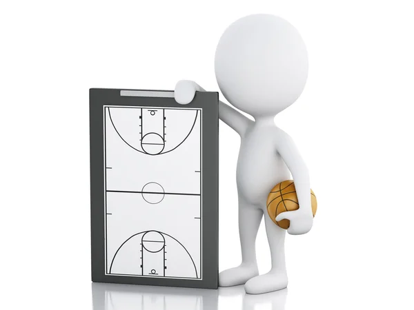 3d white people coach with Basketball Clipboard. — Stock Photo, Image