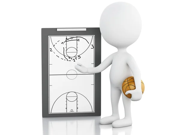 3d white people coach with Clipboard. — Stock Photo, Image