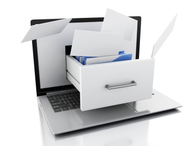 Veri deposu. Laptop ve dosyalar 3d
