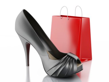 kadınların yüksek topuk ayakkabı alışveriş ile 3d çanta.