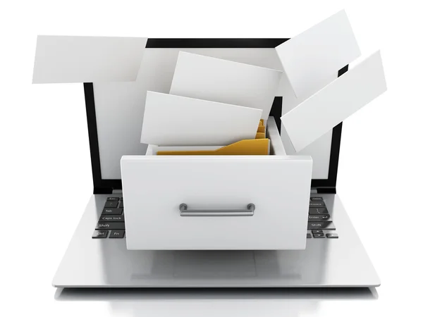 Data storage. Laptop and files 3d — Stock Photo, Image