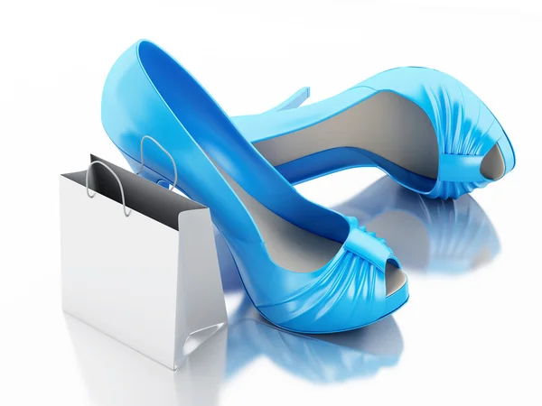 Zapatos de tacón alto de las mujeres con bolsa de compras 3d . —  Fotos de Stock