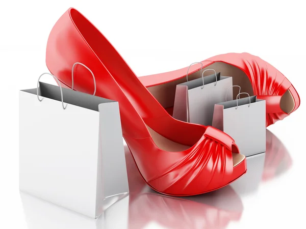 Femmes chaussures à talons hauts avec sac à provisions 3d . — Photo