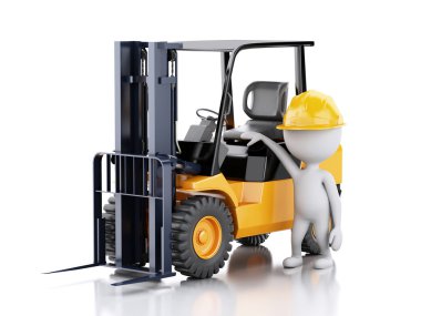 Beyaz insanlarla 3D bir forklifti.