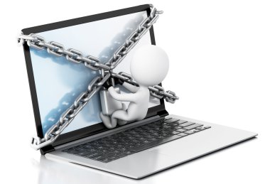 3D laptop kilit ve zinciri. Veri güvenlik kavramı.