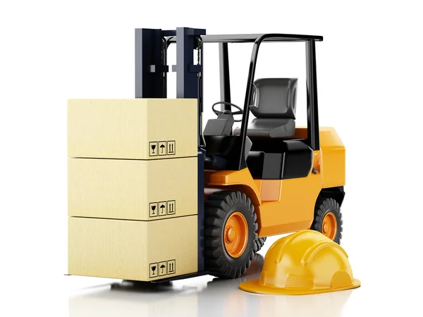 Truk forklift 3d dengan kotak kardus . — Stok Foto