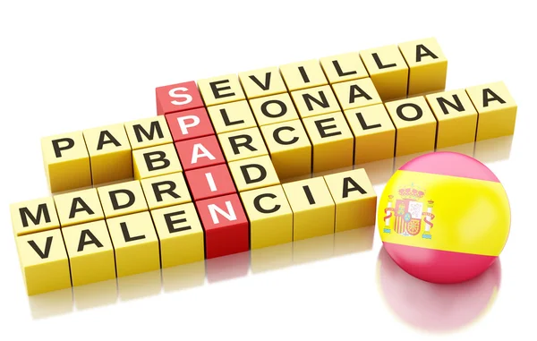 3d spanien country concept. Kreuzworträtsel mit Buchstaben. — Stockfoto