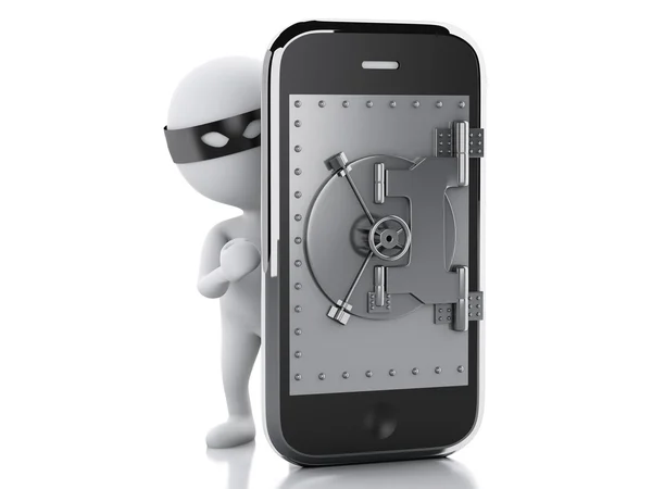 3d Smartphone with safe door. Mobile security concept. — Stock Photo, Image