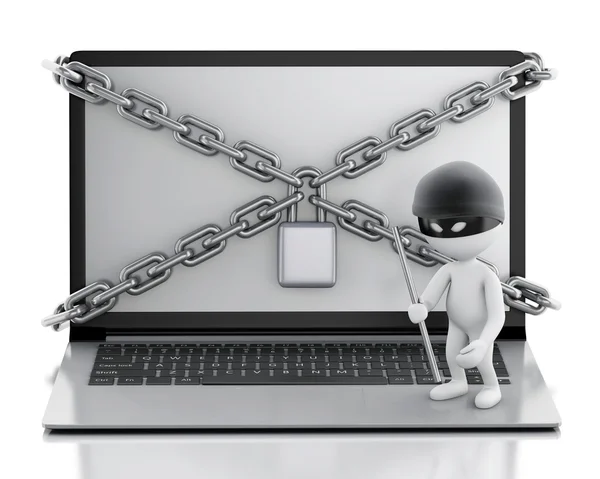 3d Laptop with lock and chain. Data security concept. — Stock Photo, Image