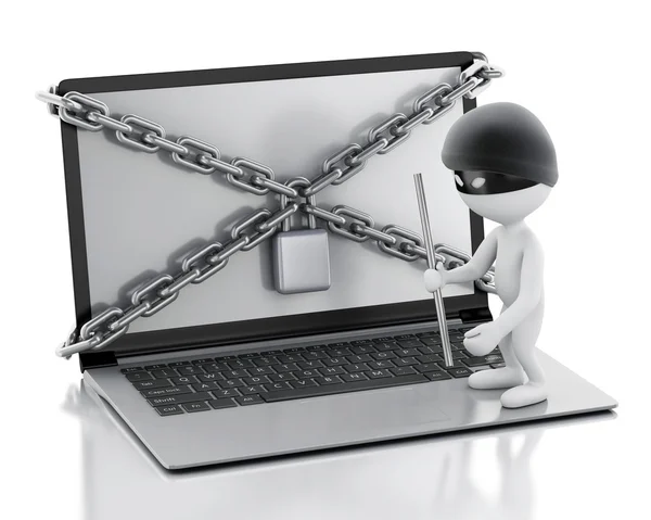 3d Laptop with lock and chain. Data security concept. — Stock Photo, Image