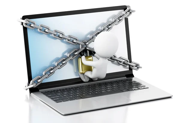 3d Laptop with lock and chain. Data security concept. — Stock Photo, Image