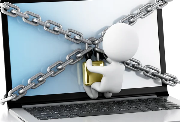 3d Laptop with lock and chain. Data security concept. — Stock Photo, Image