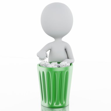 3D beyaz insanlar çöp geri dönüşüm.