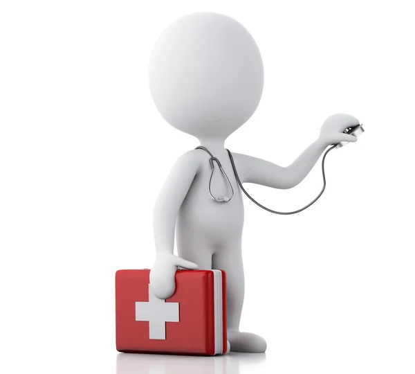3d people doctor with a stethoscope and first aid kit — Stock Photo, Image