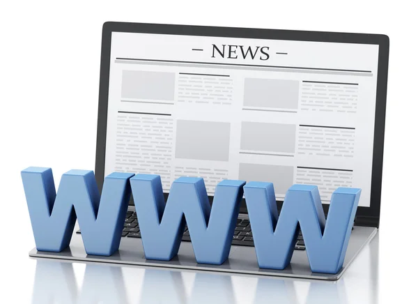 3D-laptop met nieuws. Media concept — Stockfoto