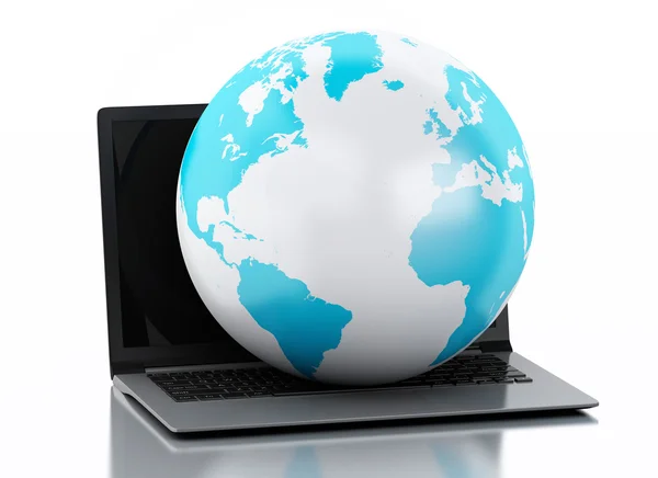 3D-laptop met nieuws en earth globe. Media concept — Stockfoto