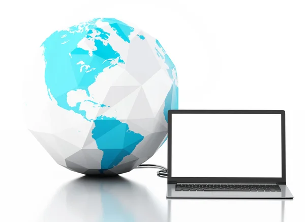 3D laptop a zemí světa. Globální komunikace — Stock fotografie