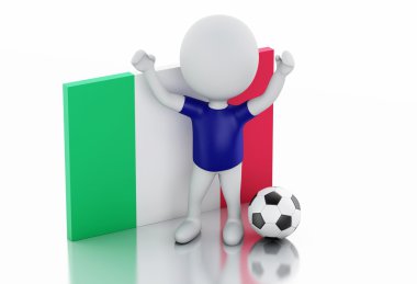İtalya bayrağı ve futbol topu ile 3D beyaz insanlar.