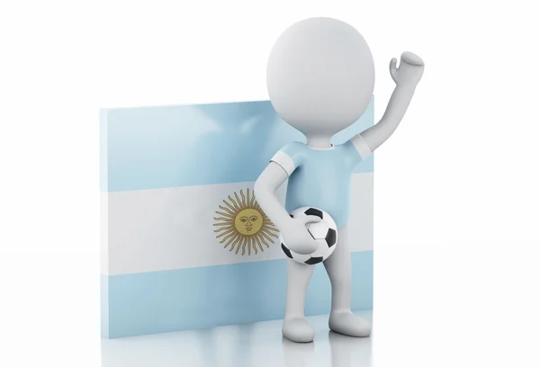 3d blancos con bandera argentina y pelota de fútbol . — Foto de Stock