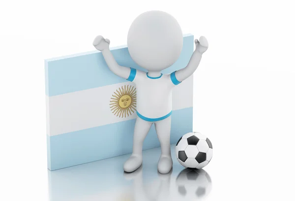 3d blancos con bandera argentina y pelota de fútbol . —  Fotos de Stock