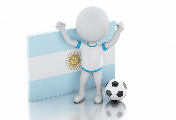 3d blancos con bandera argentina y pelota de fútbol . — Foto de Stock