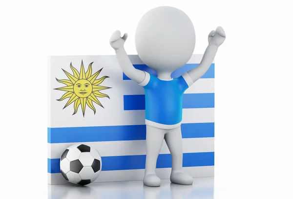 3d white people with Uruguay flag and soccer ball. — Stock Photo, Image