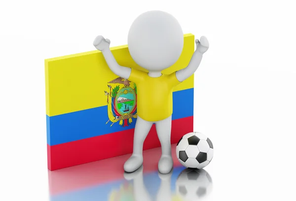3d white people with Ecuador flag and soccer ball. — Stock Photo, Image