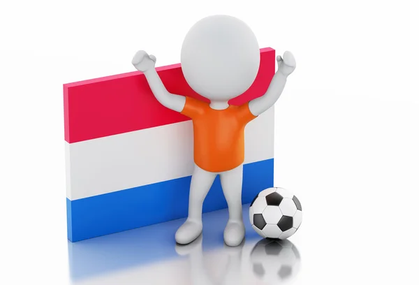 3D-witte mensen met Nederland vlag en voetbal bal. — Stockfoto