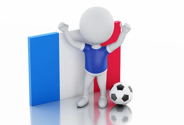 3d white people with France flag and soccer ball. — Stock Photo, Image