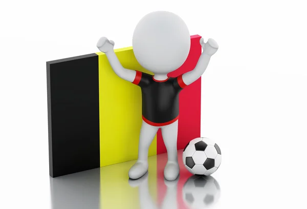 3d white people with Belgium flag and soccer ball. — Stock Photo, Image