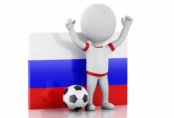 3d blancos con bandera de Rusia y pelota de fútbol . — Foto de Stock