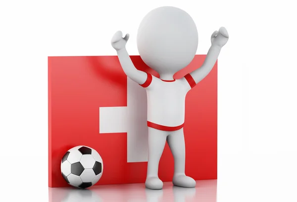 3d white people with Switzerland flag and soccer ball. — Stock Photo, Image