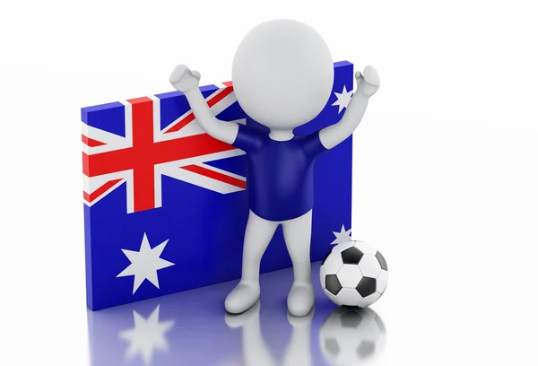 3d bianchi con bandiera australiana e pallone da calcio . — Foto Stock
