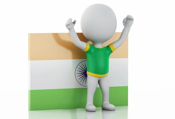 3D weiße Menschen mit indischer Flagge und Fußball. — Stockfoto