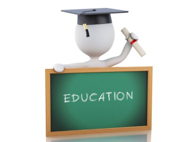 3D beyazlar lisansüstü diploma, mezuniyet kep ve blackb ile